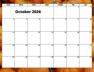 October 2026 activity calendar for activity directors