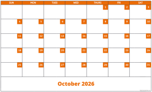 October 2026 activity calendar for activity directors