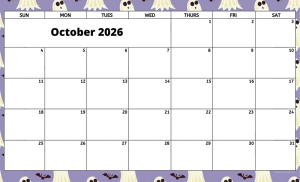 October 2026 activity calendar for activity directors