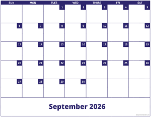 September 2026 activity calendar for activity directors