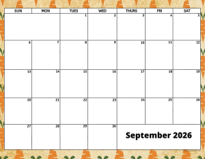 September 2026 activity calendar for activity directors
