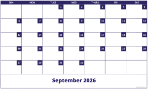 September 2026 activity calendar for activity directors