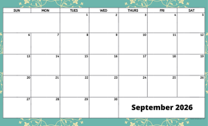 September 2026 activity calendar for activity directors