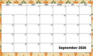September 2026 activity calendar for activity directors
